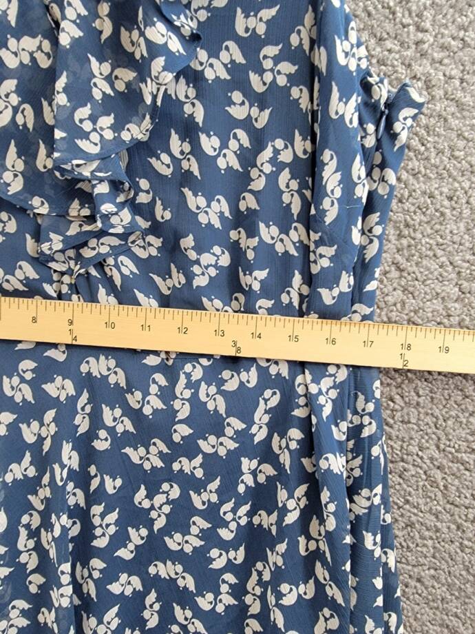 Lauren Ralph Lauren Plus Size Belted Ruffled Dress Women's 14W Blue/White Floral