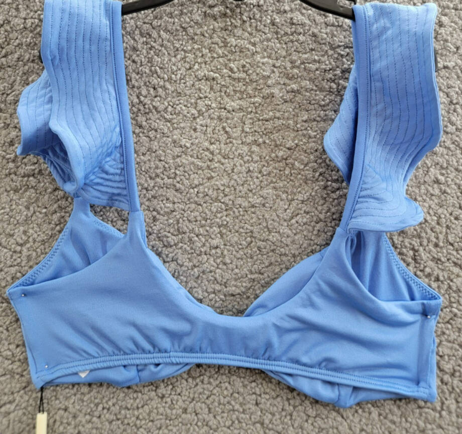 Peixoto Amara Bikini Top Women's S Lazuli Blue Knot Front Ruffle Sleeve Pullover