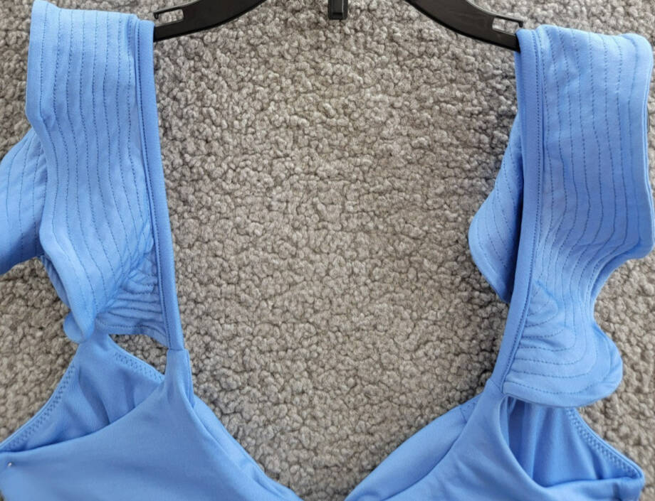 Peixoto Amara Bikini Top Women's S Lazuli Blue Knot Front Ruffle Sleeve Pullover