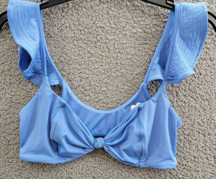 Peixoto Amara Bikini Top Women's L Lazuli Blue Knot Front Ruffle Sleeve Pullover