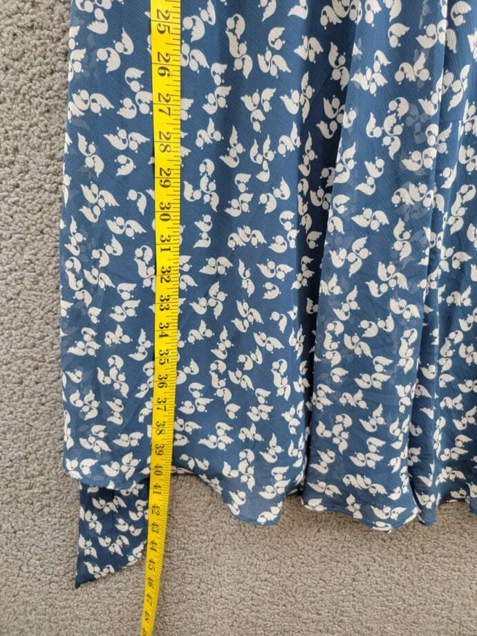 Lauren Ralph Lauren Plus Size Belted Ruffled Dress Women's 14W Blue/White Floral