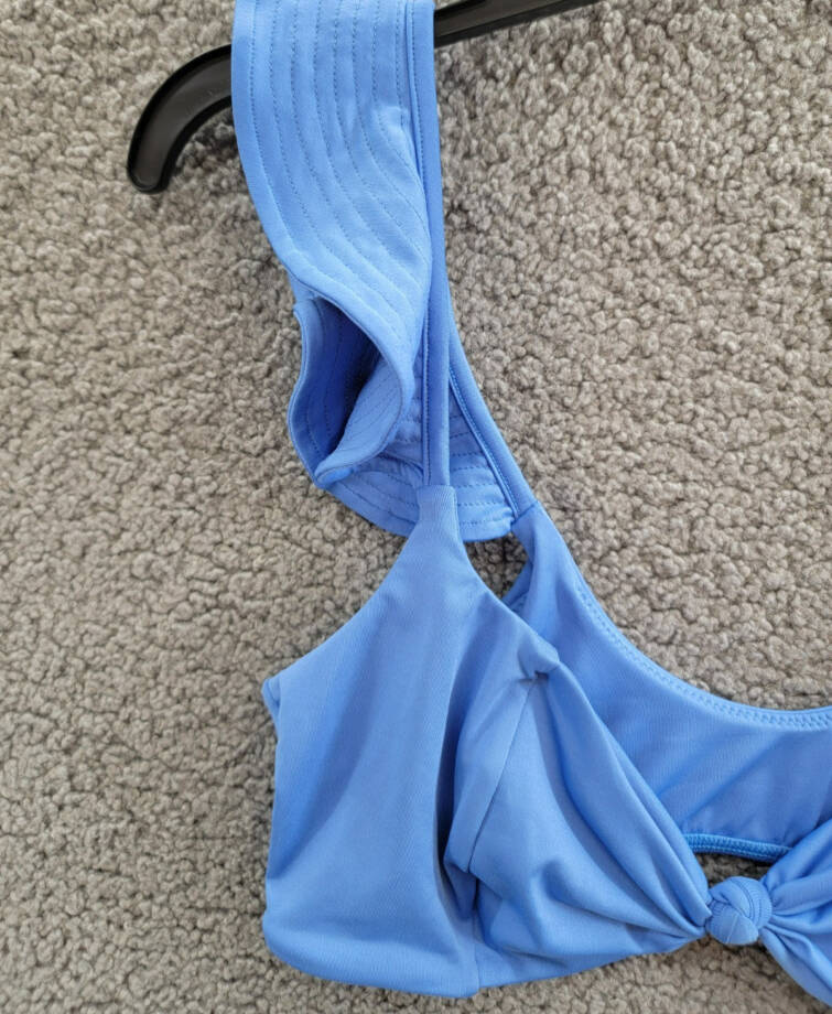 Peixoto Amara Bikini Top Women's L Lazuli Blue Knot Front Ruffle Sleeve Pullover