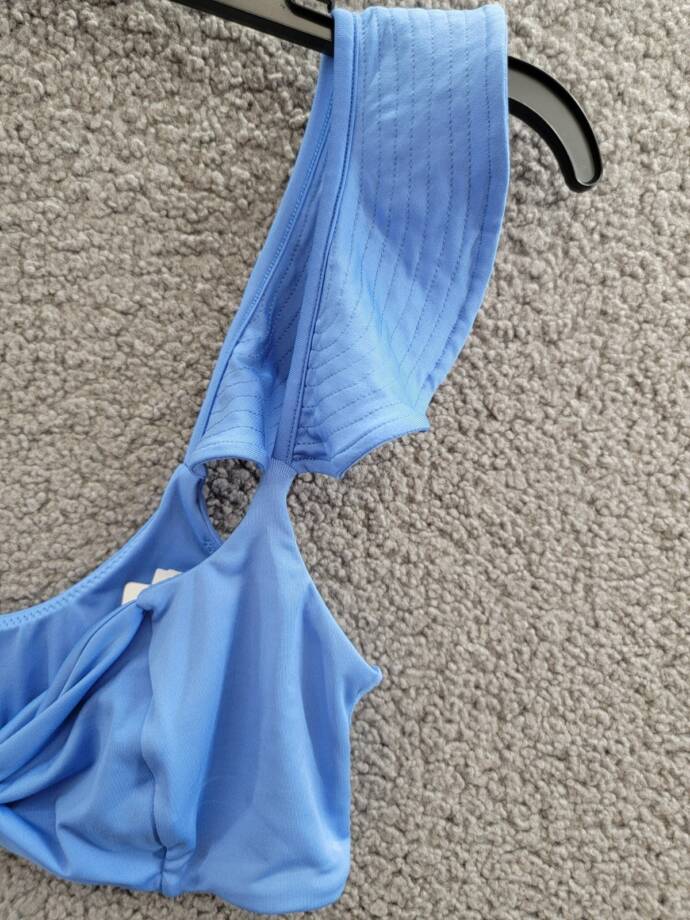 Peixoto Amara Bikini Top Women's L Lazuli Blue Knot Front Ruffle Sleeve Pullover