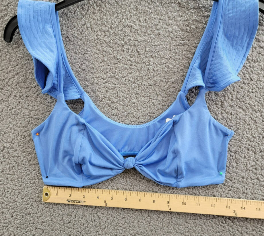 Peixoto Amara Bikini Top Women's L Lazuli Blue Knot Front Ruffle Sleeve Pullover