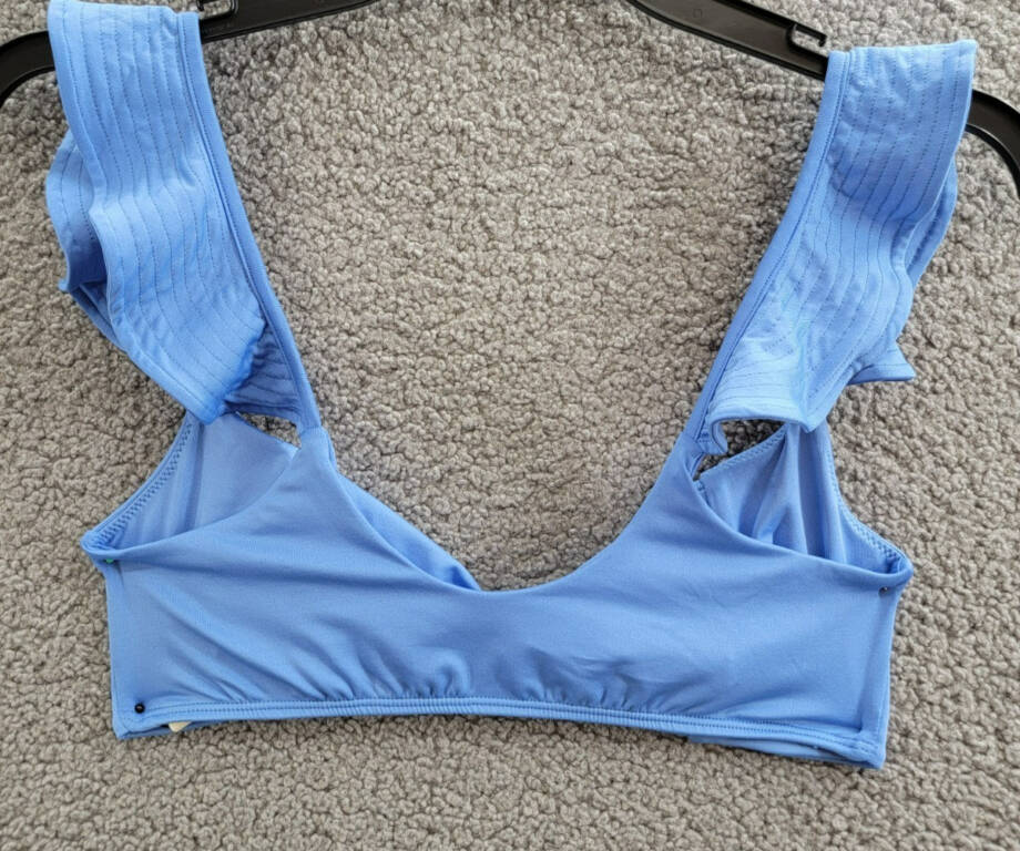 Peixoto Amara Bikini Top Women's L Lazuli Blue Knot Front Ruffle Sleeve Pullover