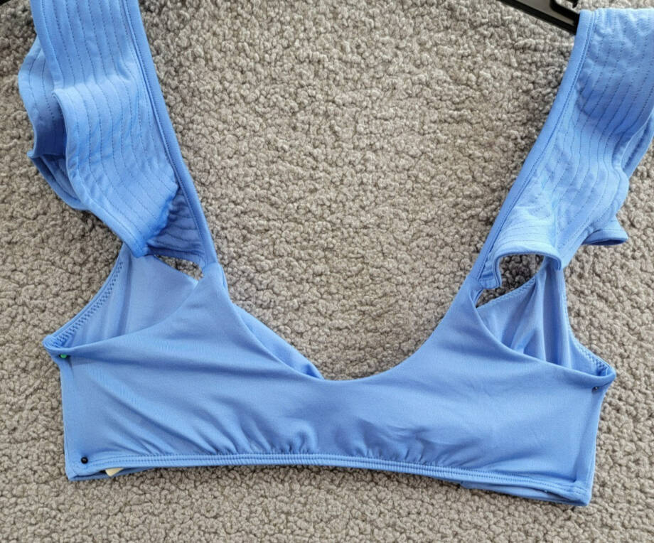 Peixoto Amara Bikini Top Women's L Lazuli Blue Knot Front Ruffle Sleeve Pullover
