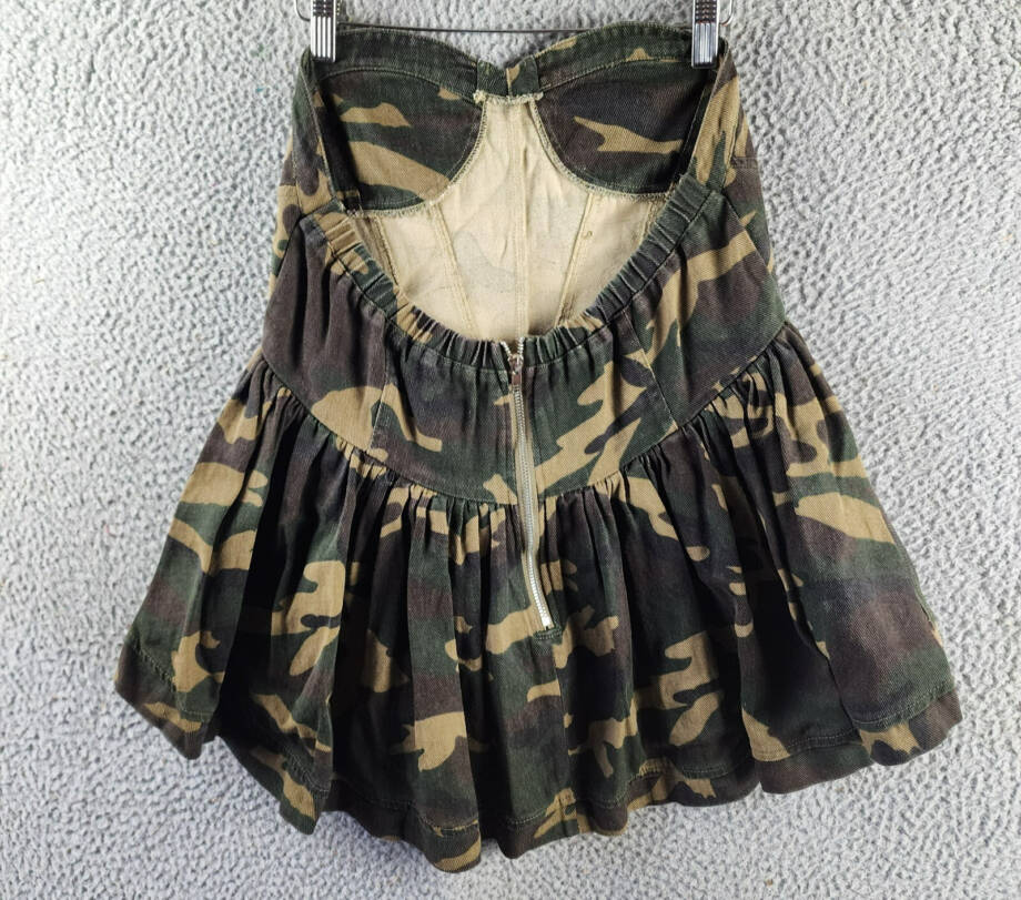 Madonna & Co Sweetheart Neck Corset Camo Top Women's M Multi Back Zip Closure