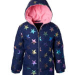 Ixtreme All Over Fall Star Puffer Jacket W/ Fleece Hood Girls 4 Navy Multi L/S