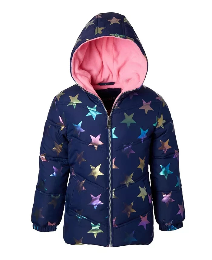 Ixtreme All Over Fall Star Puffer Jacket W/ Fleece Hood Girls 4 Navy Multi L/S