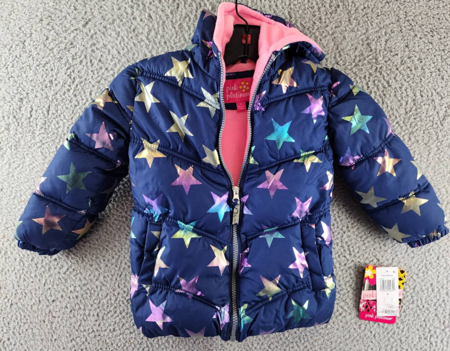 Ixtreme All Over Fall Star Puffer Jacket W/ Fleece Hood Girls 4 Navy Multi L/S
