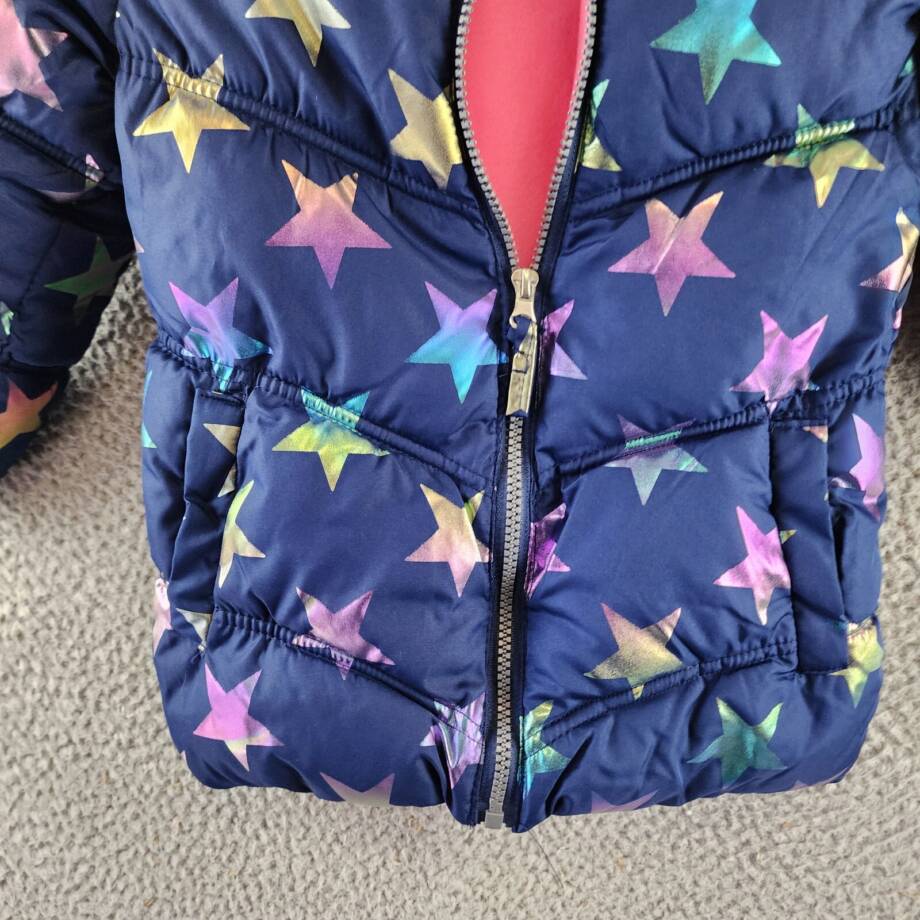 Ixtreme All Over Fall Star Puffer Jacket W/ Fleece Hood Girls 4 Navy Multi L/S