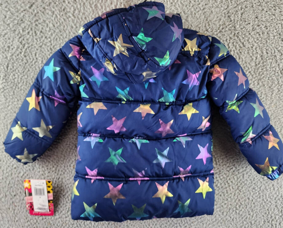 Ixtreme All Over Fall Star Puffer Jacket W/ Fleece Hood Girls 4 Navy Multi L/S