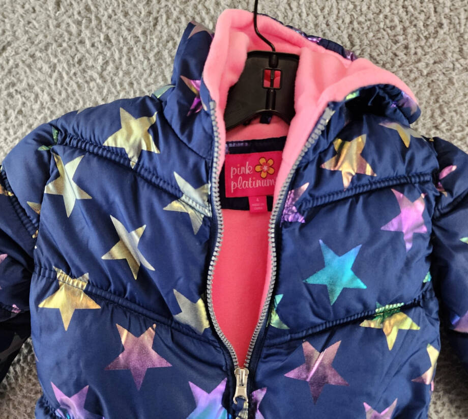 Ixtreme All Over Fall Star Puffer Jacket W/ Fleece Hood Girls 4 Navy Multi L/S