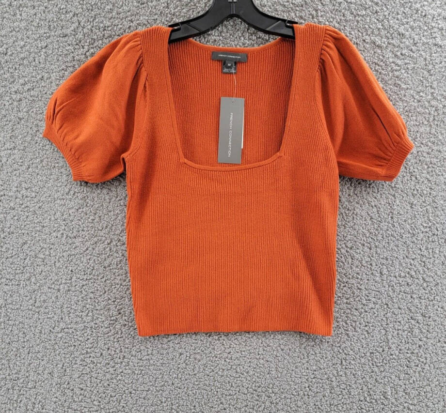 FRENCH CONNECTION Jaida Babysoft Square-Neck Women's M Copper Coin Pullover
