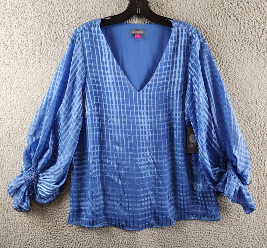 Vince Camuto Printed Puff Sleeve Top Women's Medium Oceanside Vneck Pullover