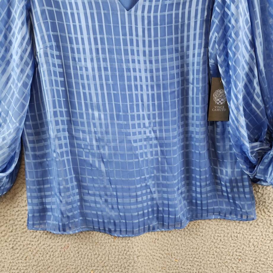 Vince Camuto Printed Puff Sleeve Top Women's Medium Oceanside Vneck Pullover