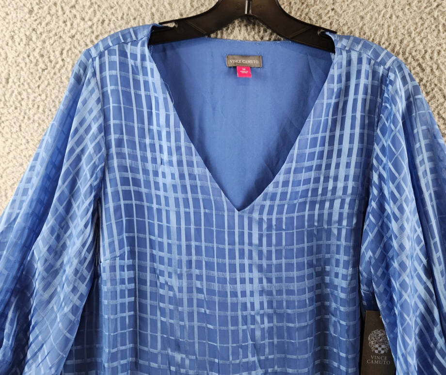 Vince Camuto Printed Puff Sleeve Top Women's Medium Oceanside Vneck Pullover