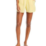 AQUA Pull On Shorts Women's Large Yellow Solid Side Pockets Elastic Waistband