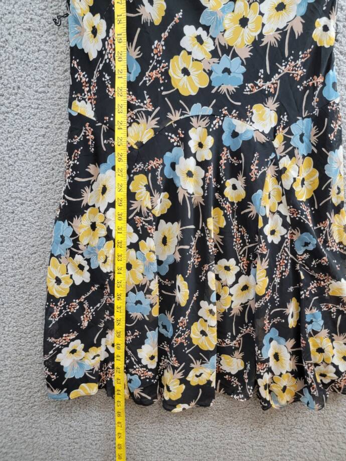 Lauren Ralph Lauren Floral A-Line Dress Women's 8 Black Multi Ruffled Side Zip