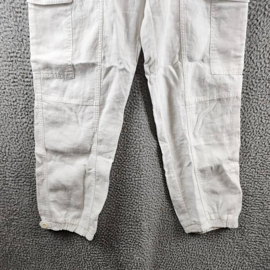 Lauren Ralph Lauren Linen Cargo Pants Women's 6 White Pockets Button Zip Closure