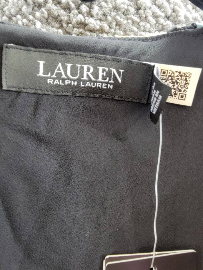 Lauren Ralph Lauren Floral A-Line Dress Women's 8 Black Multi Ruffled Side Zip
