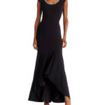 AQUA Embellished Neck Cutout Scuba Gown Women's 12 Black Scoop Neck Back Zip
