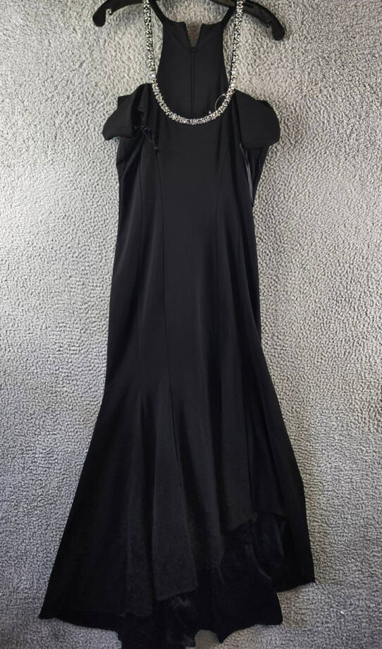 AQUA Embellished Neck Cutout Scuba Gown Women's 12 Black Scoop Neck Back Zip