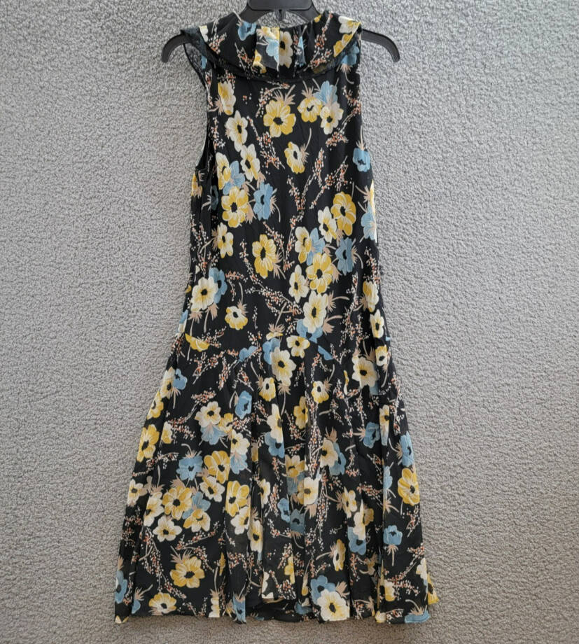 Lauren Ralph Lauren Floral A-Line Dress Women's 8 Black Multi Ruffled Side Zip