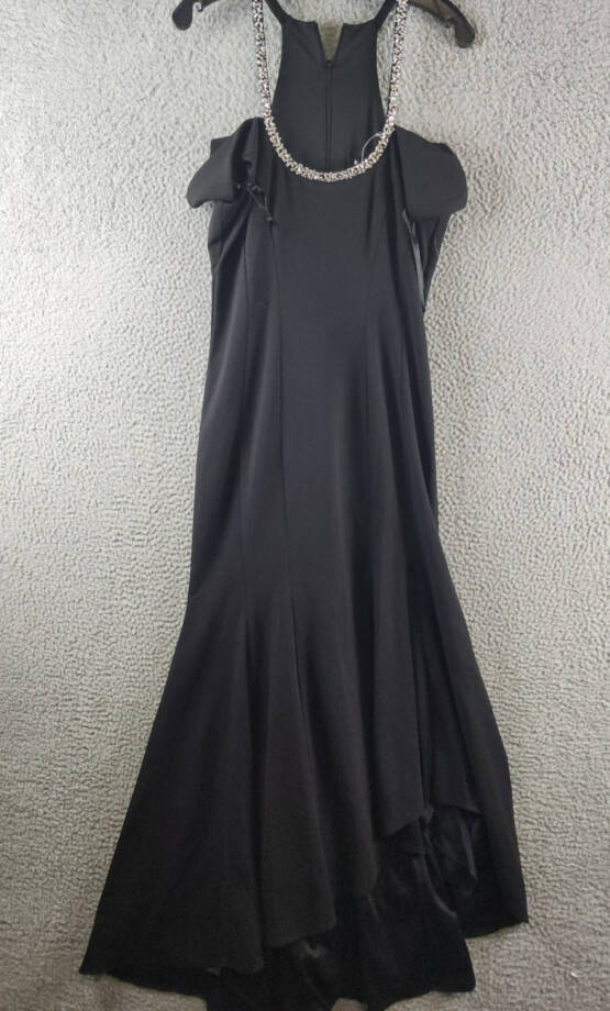 AQUA Embellished Neck Cutout Scuba Gown Women's 12 Black Scoop Neck Back Zip