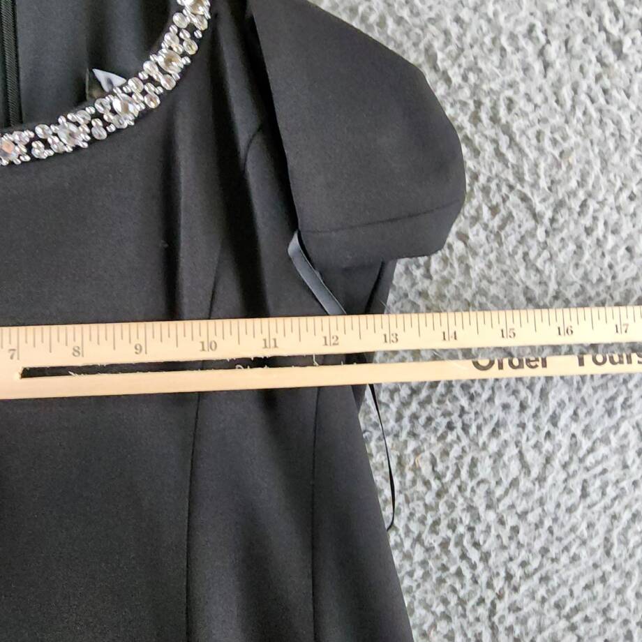 AQUA Embellished Neck Cutout Scuba Gown Women's 12 Black Scoop Neck Back Zip