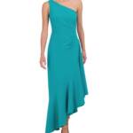 Eliza J Asymmetrical One-Shoulder Dress Women's 10 Turquoise Side Zip Closure