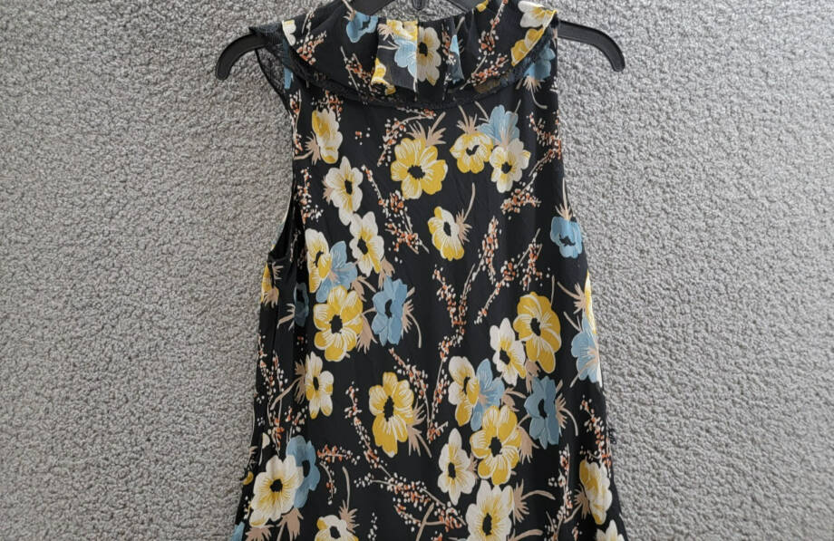 Lauren Ralph Lauren Floral A-Line Dress Women's 8 Black Multi Ruffled Side Zip