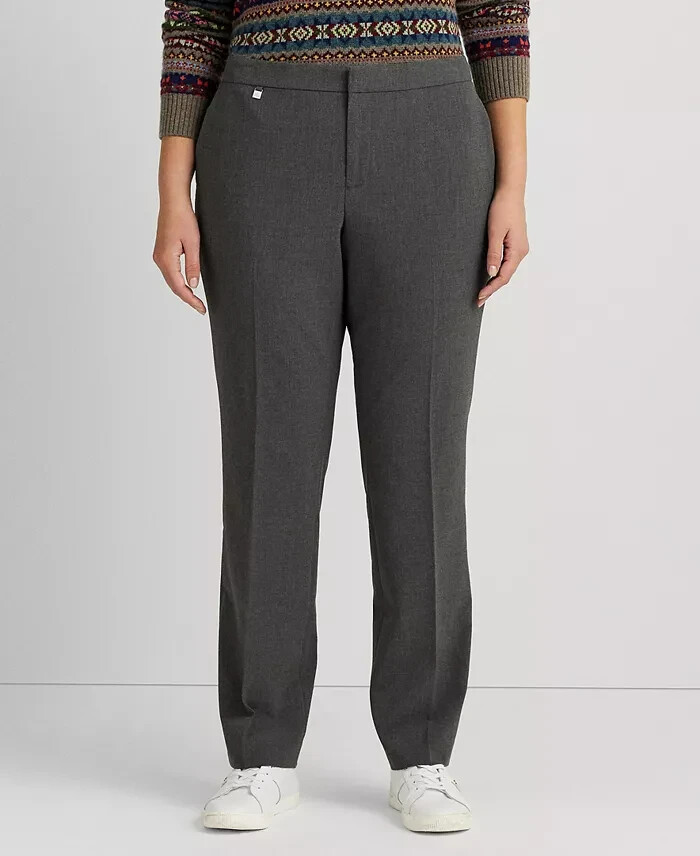 Lauren Ralph Lauren Plus Size Straight Leg Pants Women's 14W Gray Heather Zip