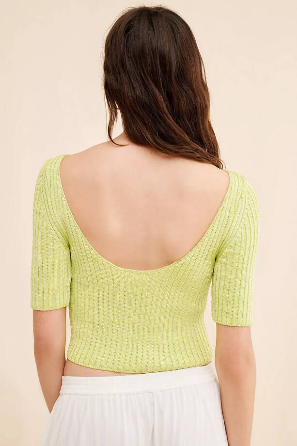 Free People San Lucas Pullover Crop Top Women's XS Sunny Lime Scoop Neckline