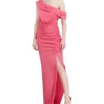 BCBGMAXAZRIA Asymmetric Neck Long Dress Women 8 Coral Side Zip w/ Button Closure