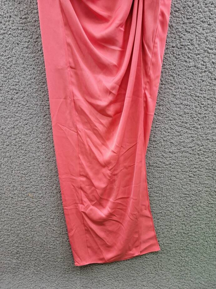 BCBGMAXAZRIA Asymmetric Neck Long Dress Women 8 Coral Side Zip w/ Button Closure