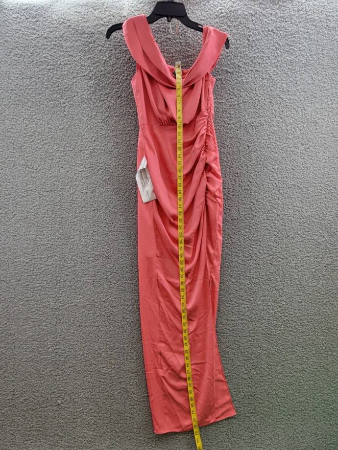BCBGMAXAZRIA Asymmetric Neck Long Dress Women 8 Coral Side Zip w/ Button Closure
