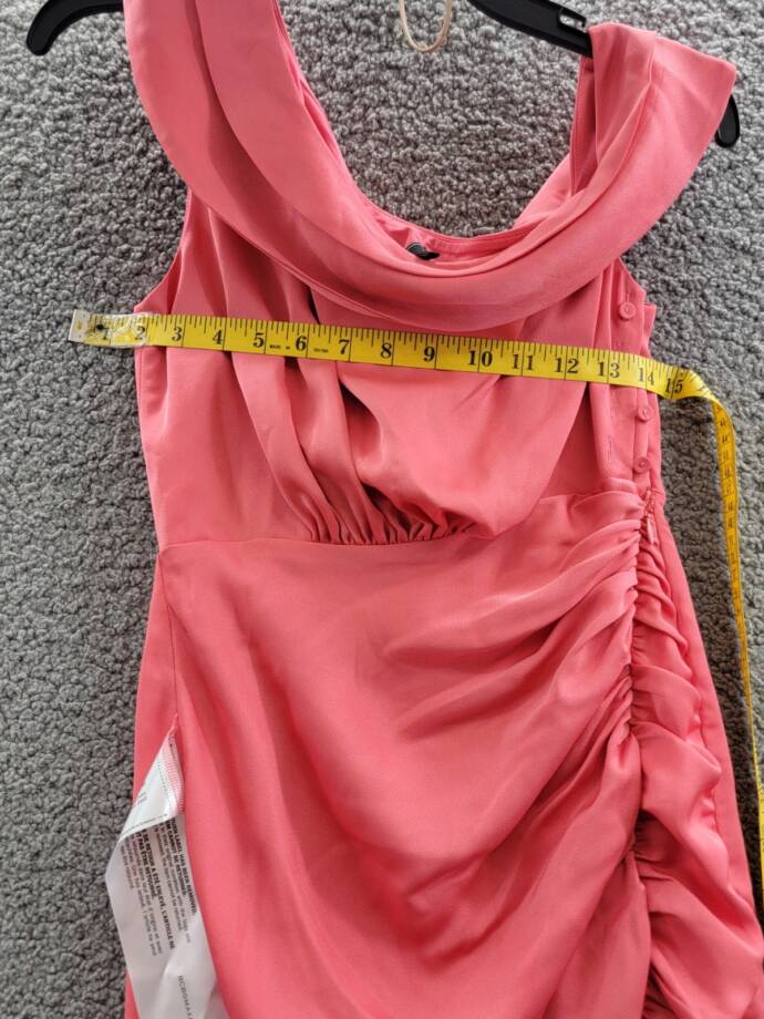 BCBGMAXAZRIA Asymmetric Neck Long Dress Women 8 Coral Side Zip w/ Button Closure