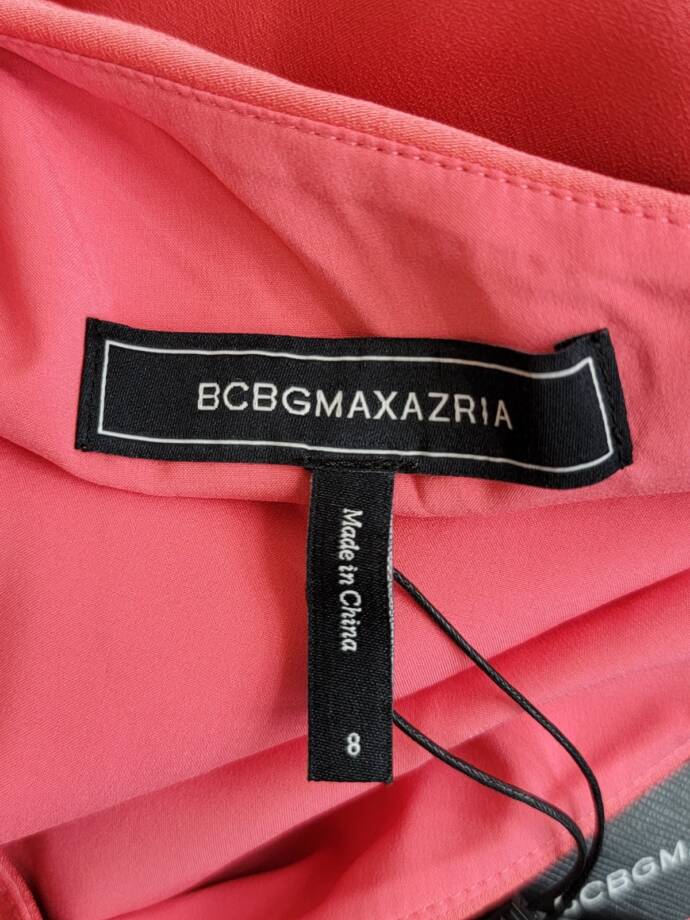 BCBGMAXAZRIA Asymmetric Neck Long Dress Women 8 Coral Side Zip w/ Button Closure