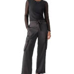 Sanctuary Eve Semi-High-Rise Satin Cargo Pants Women 26 Black Front Zip Closure