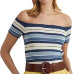Lauren Ralph Lauren Striped Off-the-Shoulder Sweater Top Women L Multi Pullover