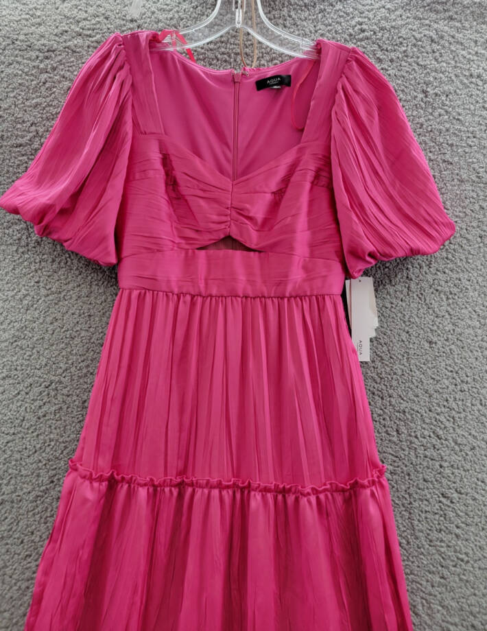 AQUA Formal Pleated Cutout A-Line Dress Women's 0 Pink Back Zipper Closure