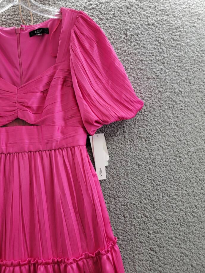 AQUA Formal Pleated Cutout A-Line Dress Women's 0 Pink Back Zipper Closure