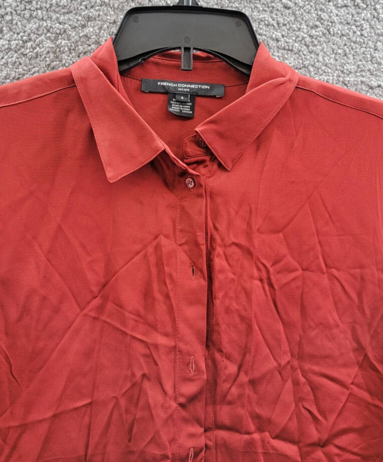 French Connection Ennis Satin Button- Up Shirt Women's S Wine Button Closure