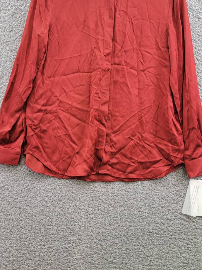 French Connection Ennis Satin Button- Up Shirt Women's S Wine Button Closure