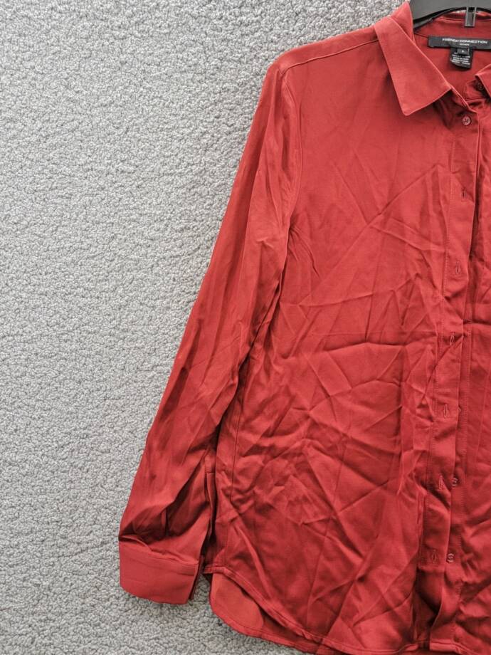 French Connection Ennis Satin Button- Up Shirt Women's S Wine Button Closure