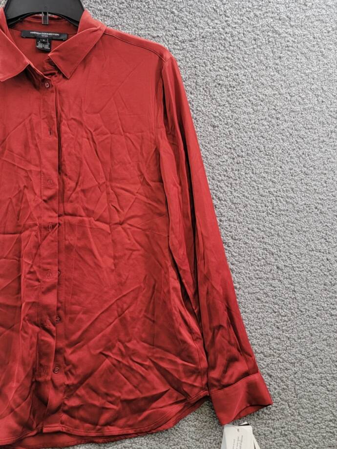French Connection Ennis Satin Button- Up Shirt Women's S Wine Button Closure