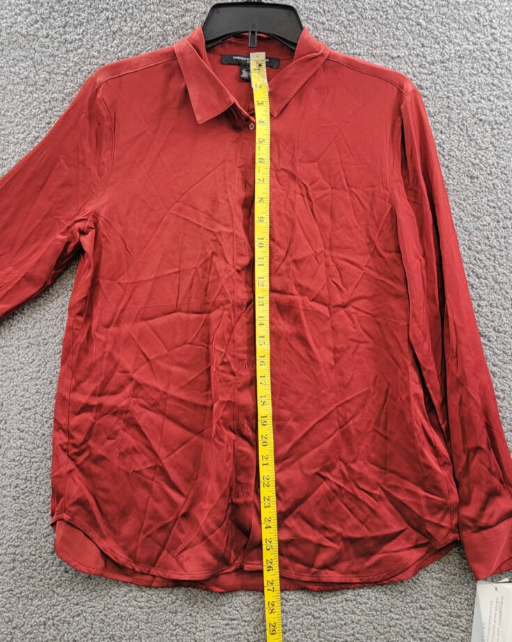 French Connection Ennis Satin Button- Up Shirt Women's S Wine Button Closure