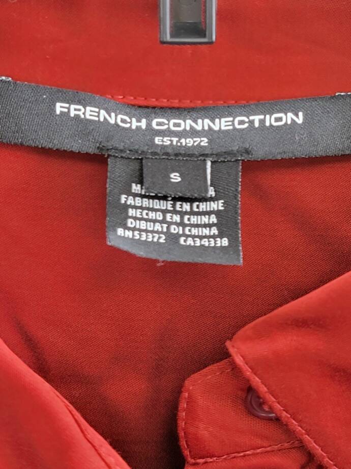 French Connection Ennis Satin Button- Up Shirt Women's S Wine Button Closure