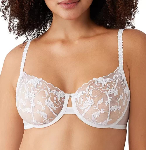 Wacoal Dramatic Interlude Embroidered Underwire Bra Women 34C White Hook & Eye